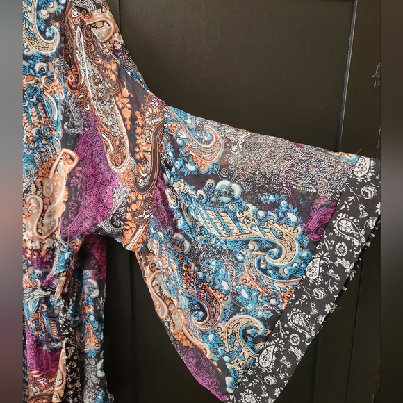 Womens Colorful Paisley Kimono Robe~size One Size - Picture 3 of 5